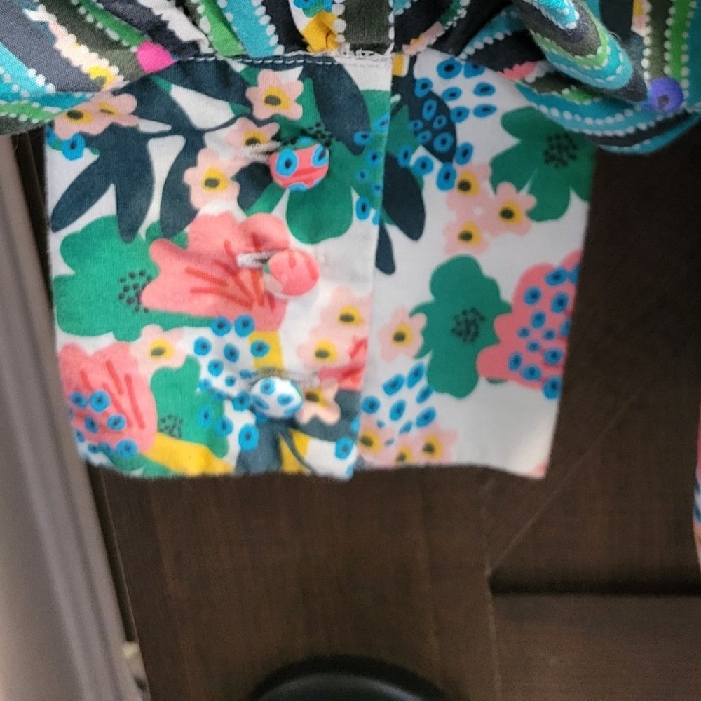 Emily Lovelock Floral Cactus Print Puff Sleeve Ruffle Neck Blouse XS US 2-4 - Picture 12 of 13